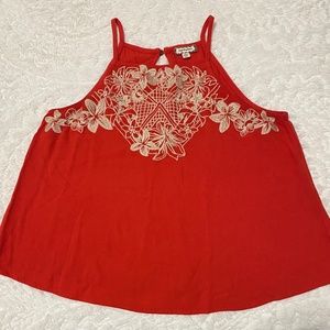 Eyeshadow - Orange Embroidered Flower Halter Top